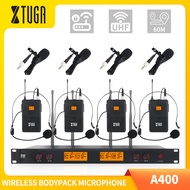 XTUGA A400 Professional 4-Channel UHF Wireless Headset Microphone/Lavalier Lapel Microphone System W