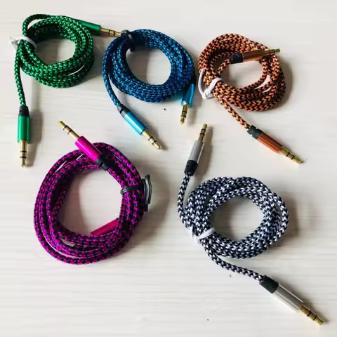 1m Nylon Jack Audio Cable 3.5 Mm To 3.5mm Aux Cable Male To Male Car Aux Cord Cloth Audio Aux Cable 