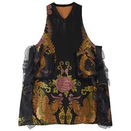 XITAO Jacquard Dress Sleeveless Vintage Chinese Phoenix Pattern Contrast Color Gauze Decoration