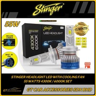 STINGER CAR HEADLIGHT LED / FOG LAMP LED COOLING FAN 55WATTS 12V 4300K 6000K BRIGHTNESS 550% H1 H7 H