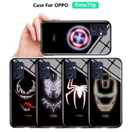 For OPPO Reno7 5G Reno7 Z 5G Reno 7 Pro 5G Luminous Marvel Phone Case Captain America Ironman Case Glow in Dark Tempered Glass Back Casing Cover