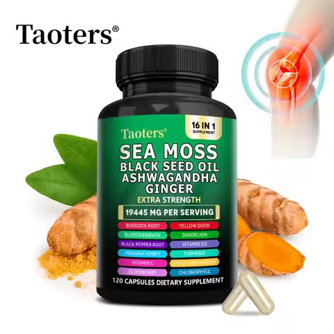 Dietary Supplement with Sea Moss, Black Seed Oil, Ashwagandha & Ginger - Helps Skin Health, Immune S