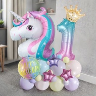 Bộ bóng bay kỳ lân 48 chiếc/bộ, bao gồm các hình kỳ lân, số 32 inch, vương miện, bóng bay tròn cầu v