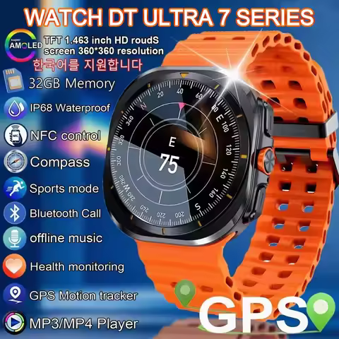 2025NEW Men DT Watch 7 Ultra Smart Watch 32GB Memory Video Display Mult Sport Mode GPS Google Map NF