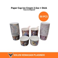 50pcs Paper Cup Ice Cream 2.5oz + Stick Ice Cream Cup