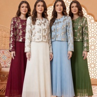 M-2XL Elegant Muslimah 2 Piece Set  Gold Embroidery Pleated Maxi Dress with Jacket