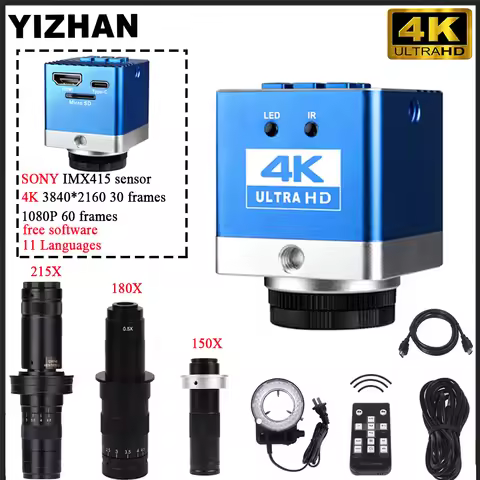 YIZHAN 4K UHD Industrial Microscope Camera Type-C Mount Measurement 150X/180X/215X Lens for DIY/PCB 