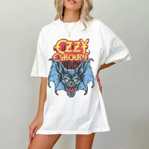 Casual Loose Short Sleeves Retro Ozzy Osbourne Graphic Shirt Rock T-shirt Heavy Metal Sabbath Band T
