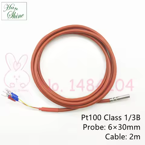 High Accuracy PT100 Class 1/3B Waterproof Temperature Sensor 6mm *3 0mm Probe 3 Wire 2m Silicone Cab