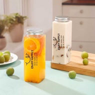Milk Tea Cup Disposable Square Bottle with Lid Juice Bottle Plastic Beverage Bottle Beverage Cup Com