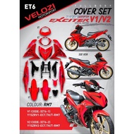 COVERSET Y15 V1 V2 ORIGINAL VELOZI EXCITER THAI RED METALLIC MERAH KILAT MERAH GP STICKER STRIPE TAN