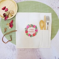 客製化環保餐具 帆布收納組 含木筷湯匙不鏽鋼叉子 玫瑰花圈 捧花