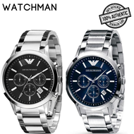 [SG] Emporio Armani AR2434/AR2448 Renato Men's Chronograph Silver Stainless Steel Watch (Black Dial AR2434 / Blue Dial AR2448)