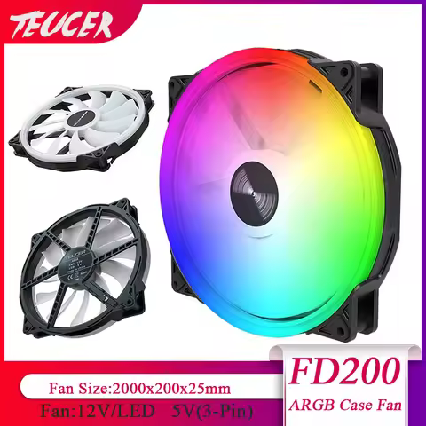 TEUCER 200mm ARGB LED 5V 3PIN PC Case Fan Desktop PC Case Accessories Cooler FD200 Computer Case Fan