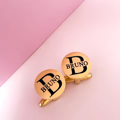 Personalised Custom Engraved Name Cufflinks For Men Stainless Steel Gold Round Advanced Cufflink Shi
