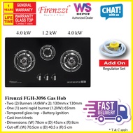 Firenzzi FGH-3096 (4.0kW x 2 + 1.2kW) 3 Burner Tempered Glass Hob Firenzzi Gas Hob FGH3096