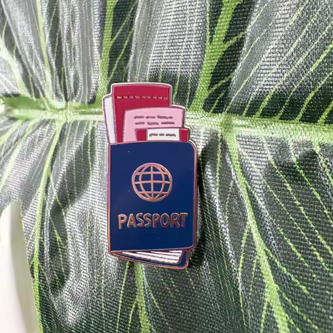 Passport Visa Air Tickets Enamel Brooch Travel Adventure Journal Lapel Pin Visa Stamps Badge Accesso