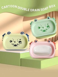 1個雙層螃蟹形肥皂盤，可排水肥皂盒，適用於創意浴室洗手台和浴缸，材質：塑料