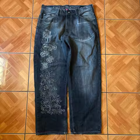 NEW Ecko Jeans Harajuku Y2K Hip Hop Retro Skull Graphic Printing Baggy Jeans Men Women Goth High Wai