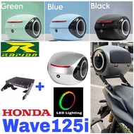 Combo Set Monorack Rapido Honda Wave125i Top Box Alien ABS Tail Box Siput 35L + LED Lighting Accesso