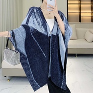 Autumn New Style Printed Shawl Slim Fashion Color Matching Pleated Jacket