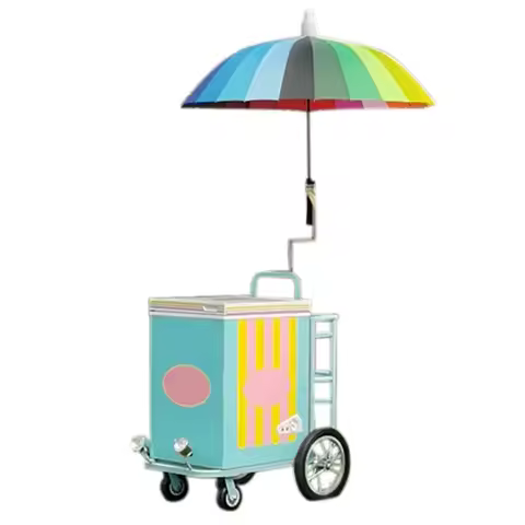 Mini Mobile Ice Cream Push Cart Food Trailer Gelato Display Freezer Cart Popsicle Frozen Drinks Food