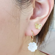 925 純銀耳針 鍍14K金 扶桑花貝殼耳環 ~ 花耳環 ~ 耳扣耳環