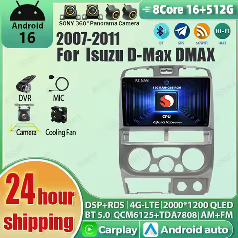 Android 16 Carplay Auto Qualcomm 2K QLED Screen Car Radio Player For Isuzu D-Max DMAX 2007 2008 2009