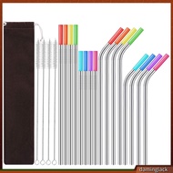 daminglack* Reusable Metal Straws Travel-friendly Metal Straw Kit Colorful Metal Straws Set with Silicone Tips and Cleaning Brush Rust-resistant Dishwasher Safe Drinking Straws 16p