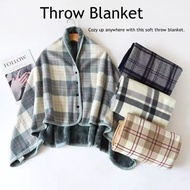 Fast Shipping  Double-sided Flannel  Shawl-Blanket - Snap Closure Wearable,Cozy Plaid Office Shawl, 