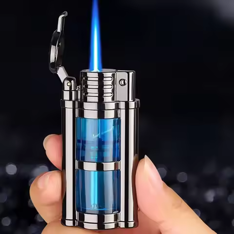 2025 New Transparent Visible Fuel Bin Torch Windproof Butane Lighter Men's Gift Cigarette Accessorie