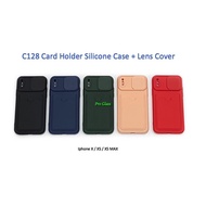 C128 Iphone X XS XR XS MAX Silicone Card Holder Case+Lens Cover