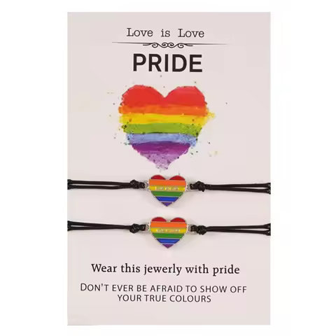 2x Rainbow Color Heart Bracelet Adjustable Braided Rope Bracelets Lucky for Wish Jewelry Gifts for V