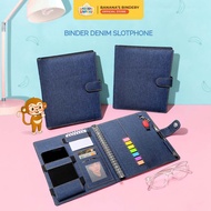 A5 Phone Functional Slot Denim Binder 20 rings FREE PAPER PEN