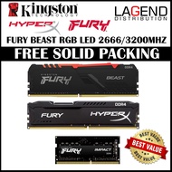 KINGSTON RAM FURY BEAST RGB IMPACT 4GB 8GB 16GB DDR4 2400/ 2666/ 3200/ 3466 Mhz Desktop GAMING RAM H