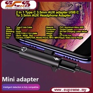 2 in 1 Type C 3.5mm AUX Adapter USB C to 3.5mm AUX Headphone Adapter (Black)