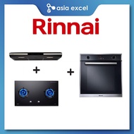 RINNAI RH-S3059-PBW 90CM SLIMLINE HOOD + RINNAI RB-92G 2 BURNER GLASS GAS HOB + RINNAI RO-E6208TA-EM