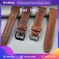 Apply To IWC Pilot's Watches, 21/22mm Retro Thickened Handmade Crazy Horse Brown Leather Watch Strap