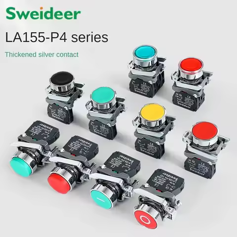 XB4 Button Switch Momentary Self Reset Flat High Head 22mm Power Push Button Switch with Light XB4-B