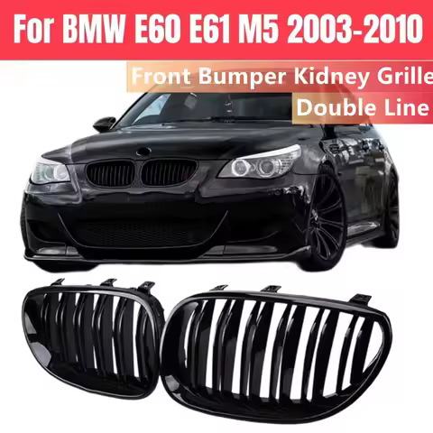Glossy Black Front Kidney Grille Grill Hood Mesh Double Line Grille For BMW 5 Series E60 M5 E61 520i