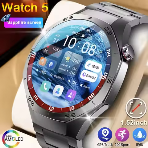 2026 New Smart Watch Men Watch 5 Pro 1.52 AMOLED Screen Bluetooth Call GPS Trajectory NFC Heart Rate