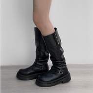 [Aa. Chic] Autumn Winter Must-Have Leather Stovepipe Boots (Single Color).Women Shoes/Leather/Slimme