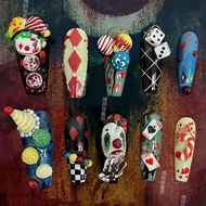 Handmade Wear Nail Hot Girl Style Wear Nail Halloween Horror Clown Wear Nail Long Niche Manicure Wea