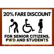 AW Signage Car Decals PWD Sticker PWD Signage Sticker Jeep Fare Discount for Students Senior Citizen