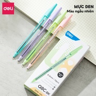 Combo 10 bút bi nước bút bi mực semi gel ngòi 0.5mm Deli - Bút bi nắp đậy màu pastel mực xanh/ đen v