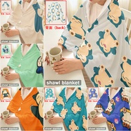 Cute Cartoon Snorlax Flannel Snap-button Blanket, Multi-functional Flannel Shawl, Wearable for Offic
