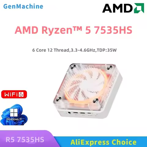 GenMachine AMD Ryzen™ 5 7535HS MINI PC 6 Core 12 Thread,3.3-4.6GHz,TDP:35W Windows 11 DDR5 4800Mhz W
