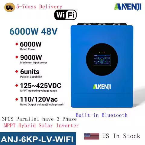 6KW Hybrid Solar Inverter Parallel 110V/120VAC 48V Pure Sine Wave MPPT Inverter With 120A Solar Char