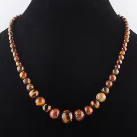 Natural Tiger's Eye Gem Stone 6-14mm Gradated Round Beads Necklace 17.5 inches Fashion Women Jewelry