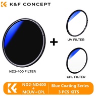 K&F Concept ND2-ND400 + MCUV + CPL 3 Pcs Lens Filter Kits Blue coating series Variable ND Filter ND2
